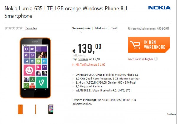 Обновленная Nokia Lumia 635 получит 1 ГБ ОЗУ