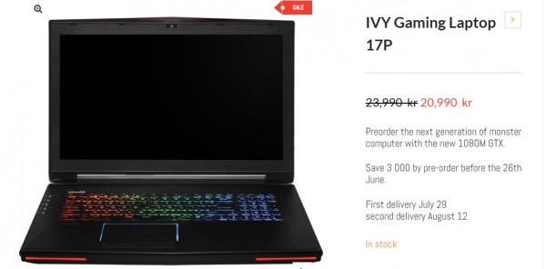 IVY 17P — первый ноутбук с видеокартой GeForce GTX 1080M